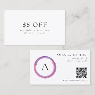 Carte De Réduction Code QR Monogramme Moderne Rose et Violet