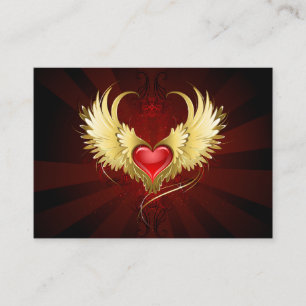 Carte De Réduction Coeur rouge avec ailes d'or