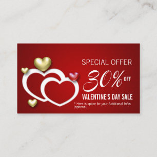 Carte De Réduction Coeurs de Saint-Valentin d'or rouge moderne