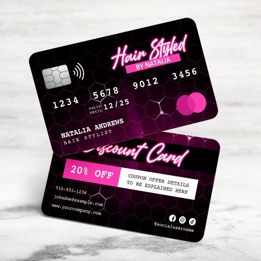 Carte De Réduction Coiffeur Professionnel Black et Rose