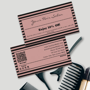 Carte De Réduction Coiffeuse professionnelle élégante à rayures 10%