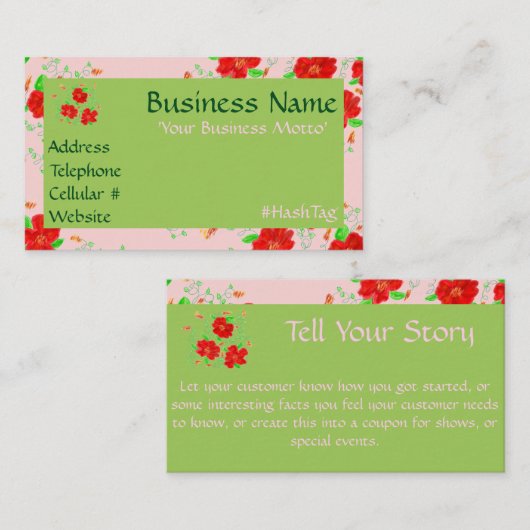 Carte De Réduction Concepteur à fleurs rouges (Devant / Derrière)