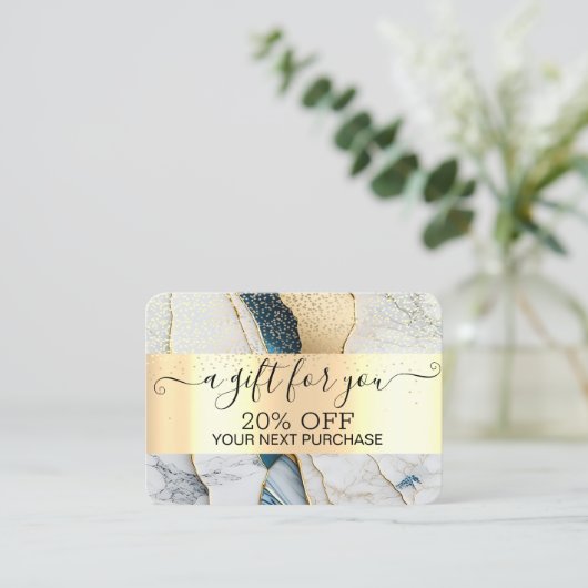 Carte De Réduction Confetti en or chic, Or en marbre (Debout devant)