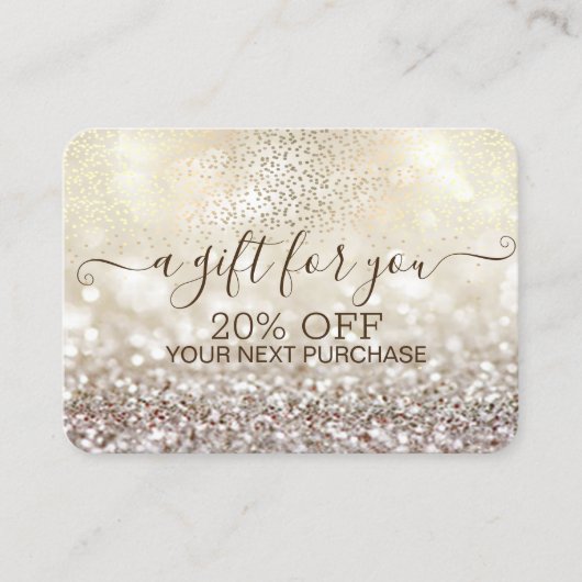 Carte De Réduction Confettis dorés chic, Bokeh pailleté (Devant)