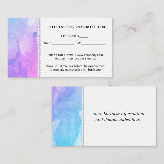 Carte De Réduction Couleur d'eau promotionnelle (Devant / Derrière)