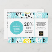 Carte de réduction Coupon Jaune Bleu Motifs Abstra (Devant / Derrière)