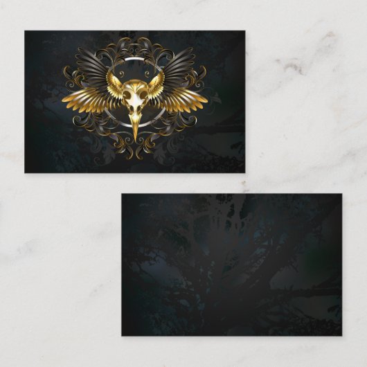 Carte De Réduction Crâne d'oiseaux dorés sur arrière - plan noir (Devant / Derrière)