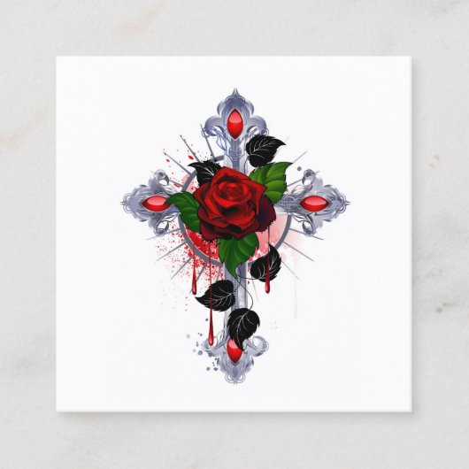 Carte De Réduction Croix d'argent avec une rose rouge (Devant)