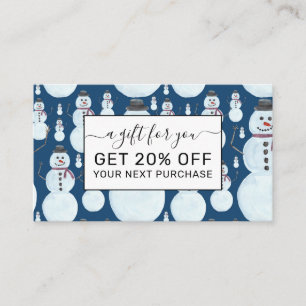 Carte De Réduction Cute Frosty Blue Snowman Motif d'aquarelle
