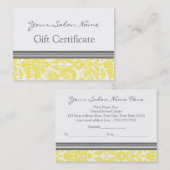 Carte De Réduction Damassé de gris de jaune de certificat-prime de (Devant / Derrière)