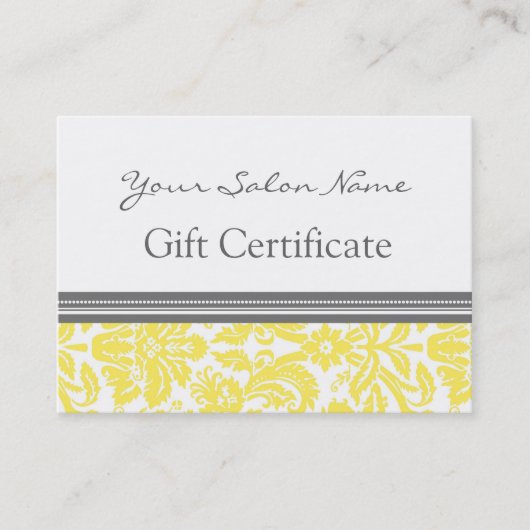Carte De Réduction Damassé de gris de jaune de certificat-prime de (Devant)