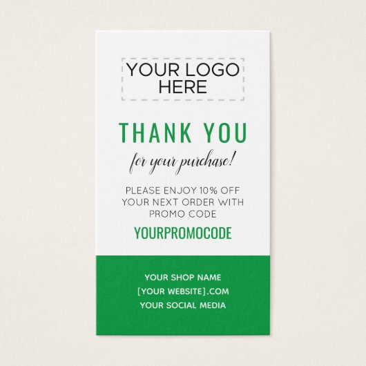 Carte de réduction de code Promo personnalisée ver (Devant)