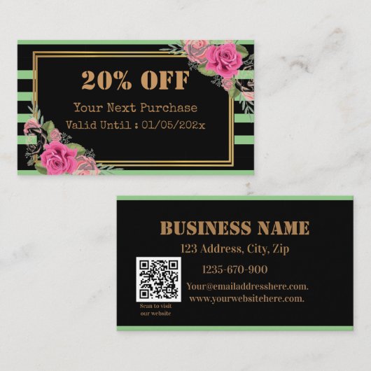 Carte de réduction de code QR floral (Devant / Derrière)