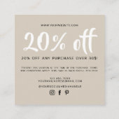 Carte de réduction de coupon de script beige moder (Dos)