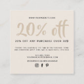 Carte de réduction de coupon de script beige neutr (Dos)