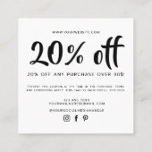 Carte de réduction de coupon de script blanc moder (Dos)