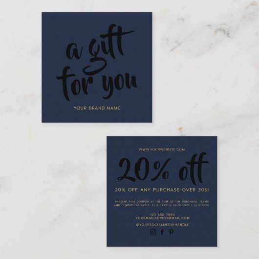 Carte de réduction de coupon de script bleu marine (Devant / Derrière)