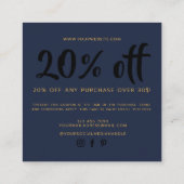 Carte de réduction de coupon de script bleu marine (Dos)