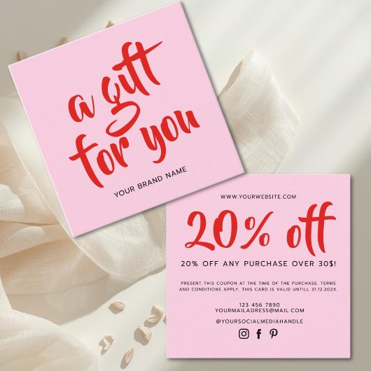 Carte de réduction de coupon de script rose modern