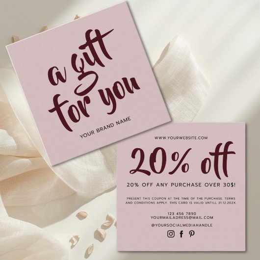 Carte de réduction de coupon de script rose modern