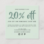 Carte de réduction de coupon de script vert clair (Dos)