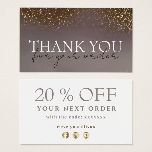 Carte de réduction de remerciement en paillettes l (Devant & derrière)