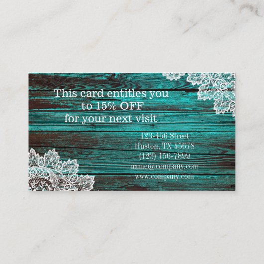 Carte De Réduction dentelle rustique turquoise grange bleue escompte (Dos)