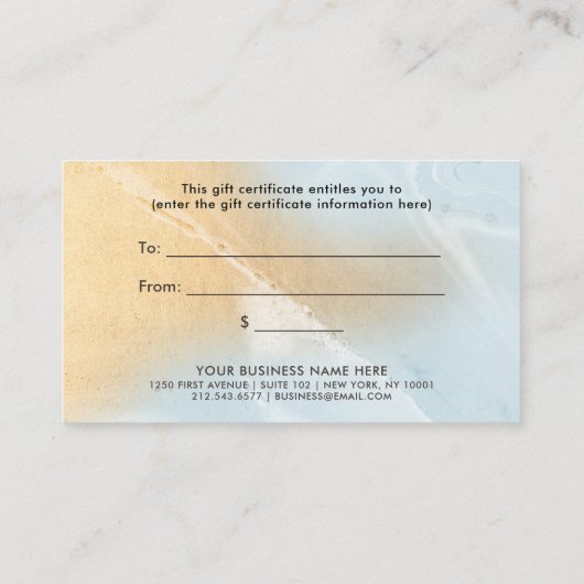 Carte De Réduction Doucement bleu et certificat-prime de marbre d'or (Dos)