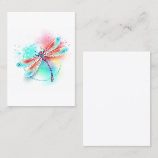Carte De Réduction Dragonfly rouge sur l'arrière - plan aquarelle (Devant / Derrière)