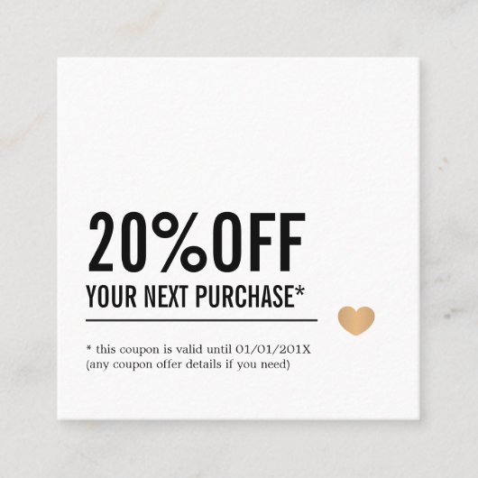 Carte De Réduction Elégant Black White Line Faux Gold Heart (Devant)