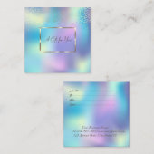 Carte De Réduction Elégant cadre or, Confetti Blue Holographic (Devant / Derrière)