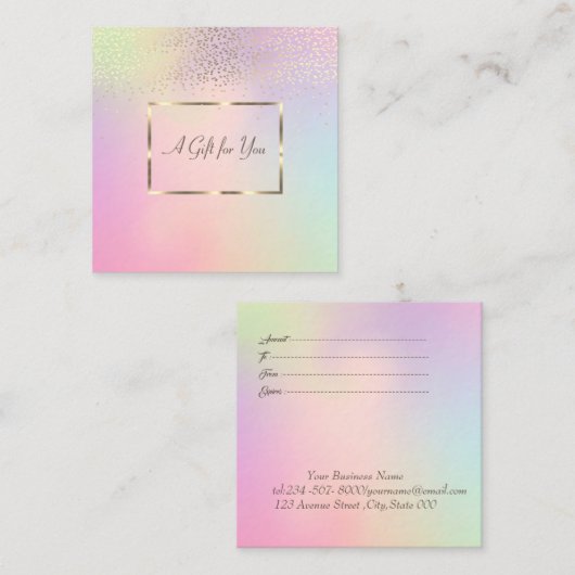 Carte De Réduction Elégant Cadre Or Moderne, Confetti Holographique (Devant / Derrière)