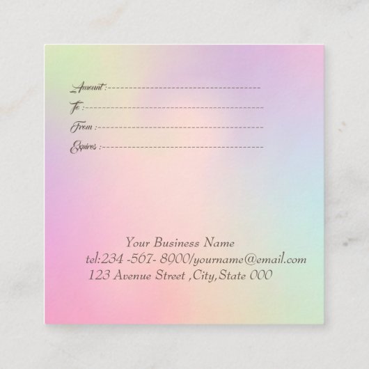 Carte De Réduction Elégant Cadre Or Moderne, Confetti Holographique (Dos)