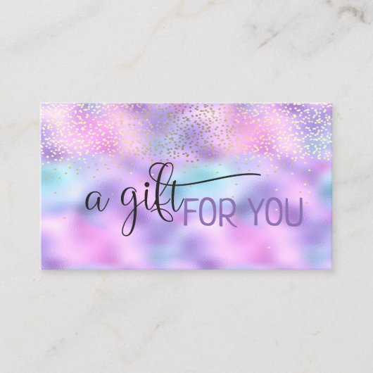 Carte De Réduction Élégant Confetti Holographique Iridescente (Devant)