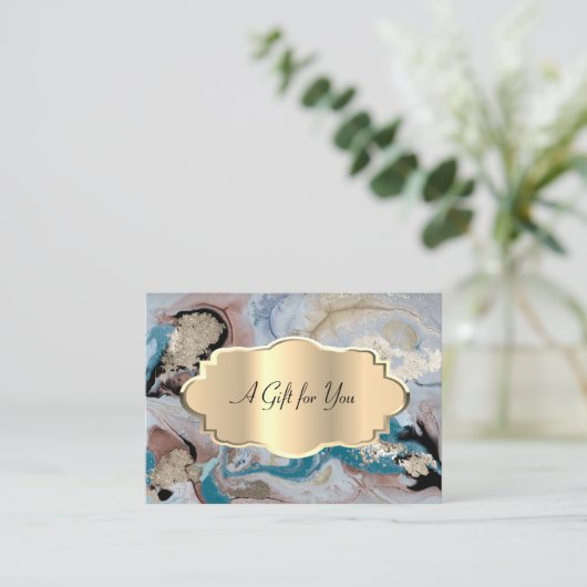 Carte De Réduction Elégant Confetti Moderne, Cadre Or, Marbre, Pierre (Debout devant)