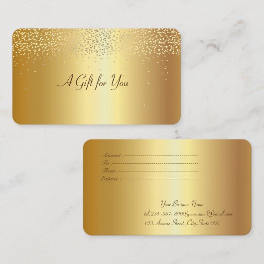 Carte De Réduction Élégant Confetti moderne Faux Gold (Devant / Derrière)