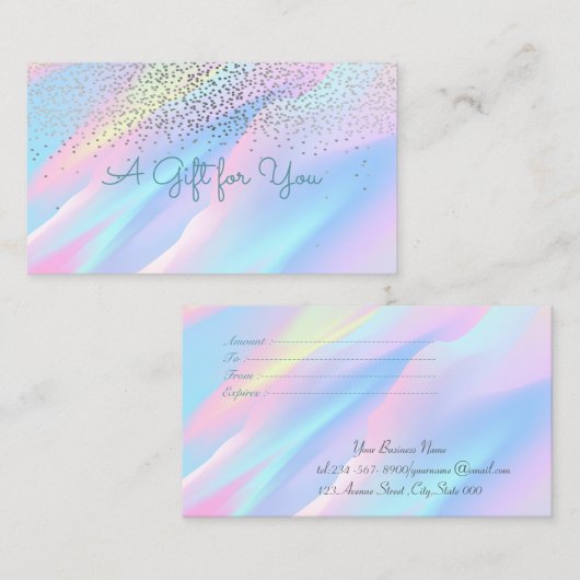 Carte De Réduction Élégant Confetti moderne Holographique Abstrait (Devant / Derrière)