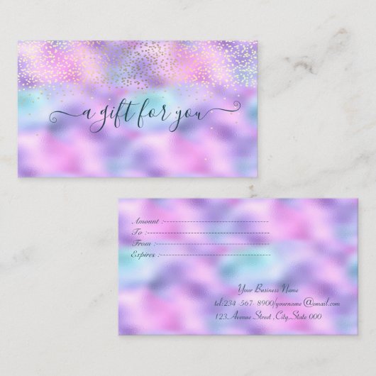 Carte De Réduction Élégant Confetti Ombre Holographique Iridescente (Devant / Derrière)