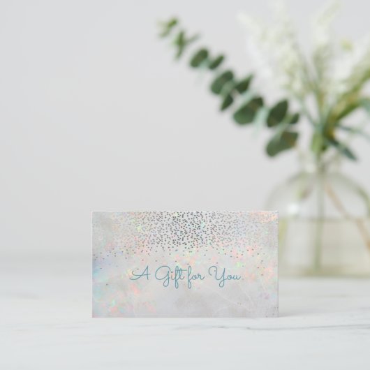Carte De Réduction Élégant Confetti Opal moderne Holographique (Debout devant)
