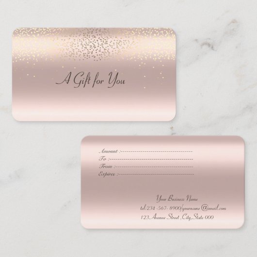 Carte De Réduction Elégant Confetti Or Rose brillant (Devant / Derrière)
