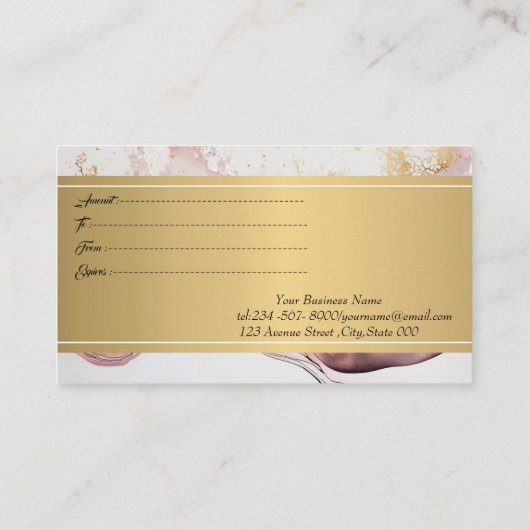 Carte De Réduction Élégant Confetti professionnel en marbre rose or (Dos)