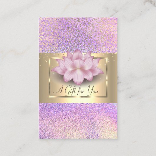 Carte De Réduction Elegant Gold Frame, Confetti Holographic Lotus (Devant)