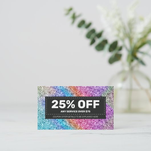 Carte De Réduction Elégant Holographe Parties scintillant Étincelant (Debout devant)