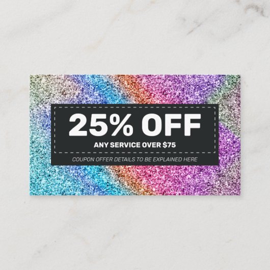 Carte De Réduction Elégant Holographe Parties scintillant Étincelant (Devant)