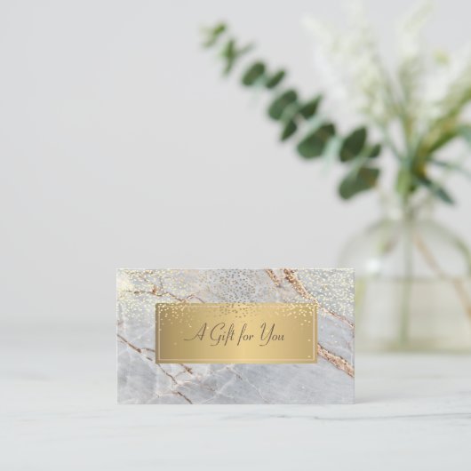 Carte De Réduction Elégant Marbre Confetti Or Luxe Moderne (Debout devant)