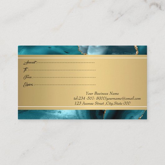 Carte De Réduction Élégant moderne, professionnel marbre vert émeraud (Dos)