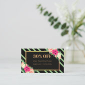 Carte De Réduction Elegant Pink Floral Stripes QR Code Discount Card (Debout devant)