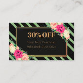 Carte De Réduction Elegant Pink Floral Stripes QR Code Discount Card (Devant)