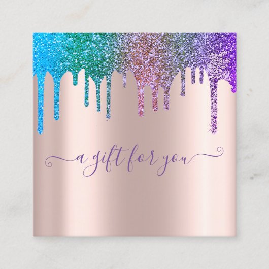 Carte De Réduction Elégant Rose Gold, Rainbow Parties scintillant Dri (Devant)
