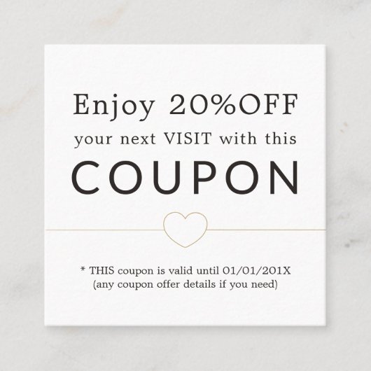 Carte De Réduction Élégant Salon Clean Golden Heart Line (Devant)